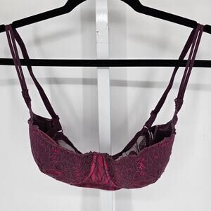 Victorias Secret Womens Sz 34C Padded Push Up Sexy Bra Pink w/ Purple Lace
